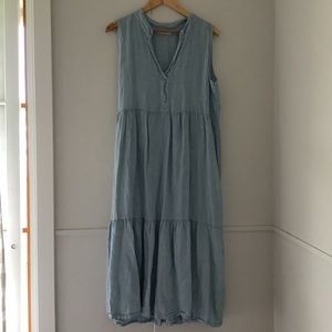 Blue Linen Sleeveless Dress M